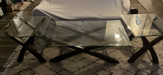  (Cash Only / Local Pickup) Glass Coffee Table Set 