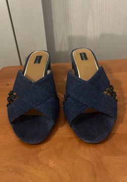 Denim Mule Heel Sandals - Size 6.5