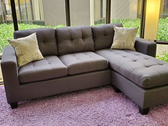 Blue - Grey sofa with reversible chaise and ottoman