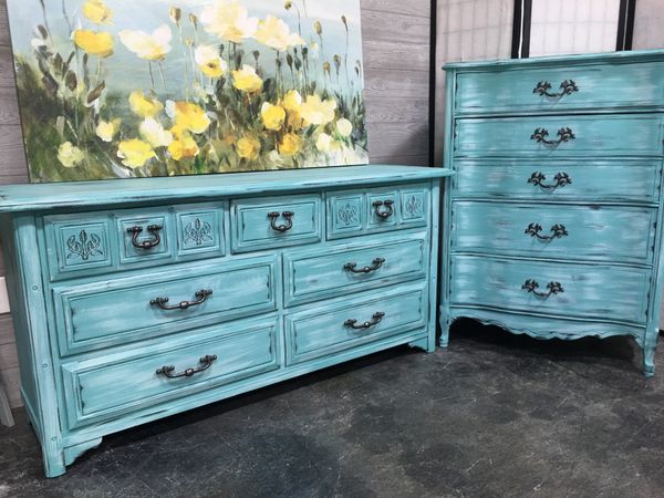 Dresser Chest Bedroom Set Turquoise Shabby Chic For Sale In