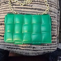 Kelly Green Woven-Panel Chain crossbody Bag