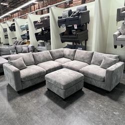 Corduroy Sectional Sofa With Ottoman 