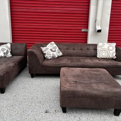 Modern Brown Sofa with Matching Chaise / Ottoman*FREE DELIVERY 🚚 