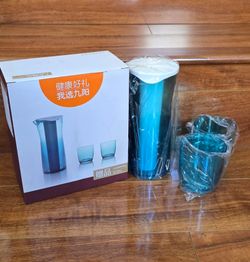 Water Pitcher and 2 Cups, Blue Teal
