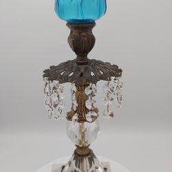 Gorgeous Hollywood Regency "Marble, Glass, Brass & Crystals" Candle Holder With Glass Votive 