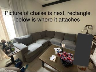 Comfortable, grey, microfiber, down & feathers sectional with chaise