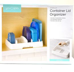 Food Container Lid Organizer, Large, Adjustable Plastic Lid Storage fo