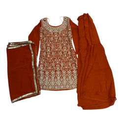 Orange Embroidered mirror work Sharara Suit with dupatta