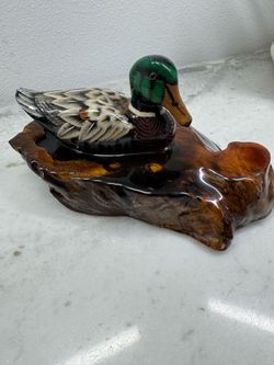 Handcrafted Duck Decoy on Wood Base – Rustic Cabin Decor