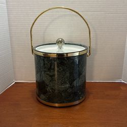 Kraftware MCM Green Faux Marble Ice Bucket 7 1/2“ X 7“ Made In USA OS
