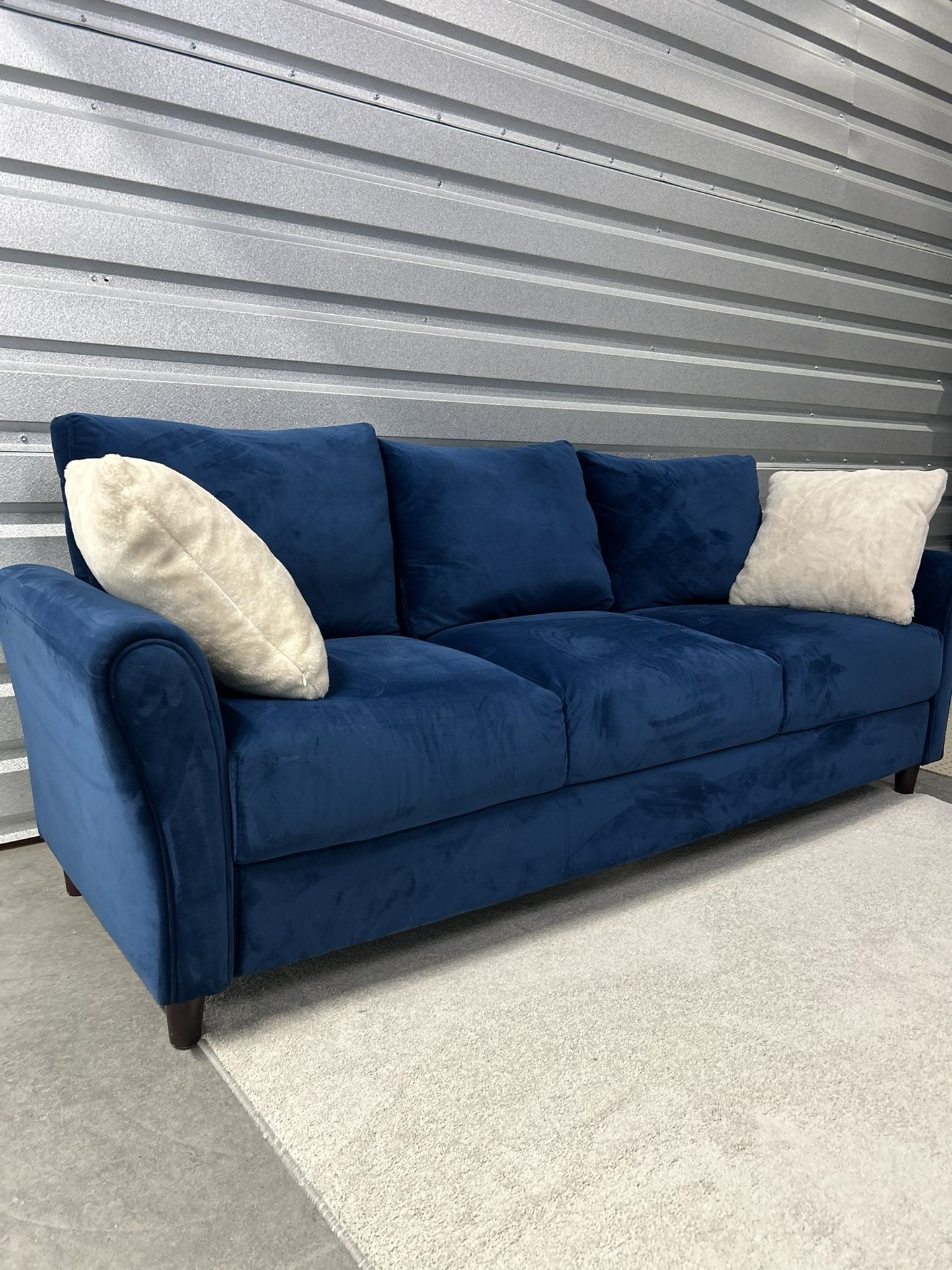 Blue Velvet Couch (Free Delivery)