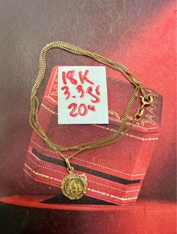 18K Solid Gold Chain and Pendant For Wedding 3.3Gr 20 Inches Long