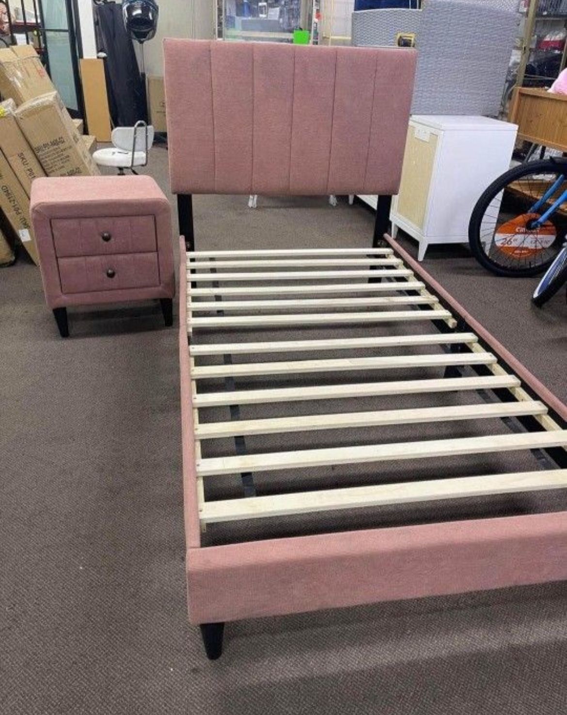 Brand new Twin Size Pink Platform Bed Frame with nightstand.