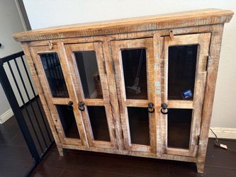 Rustic Wood Cabinet with Glass Panel Doors