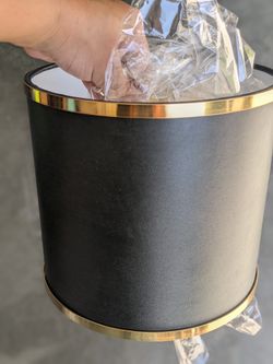 2 Faux Leather Builder Grade Gold Rim Hanging Pendent Lights 