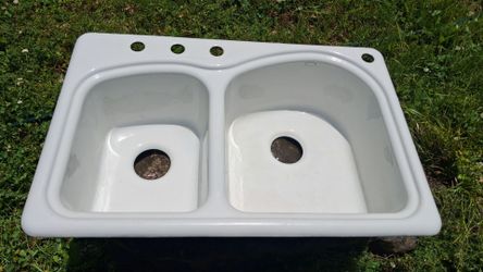 Kohler Hartland 33x22 Enameled Cast Iron Double Bowl Drop-In Kitchen Sink White