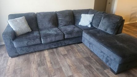 Dark Gray/Blue Fabric Sectional Sofa with Chaise