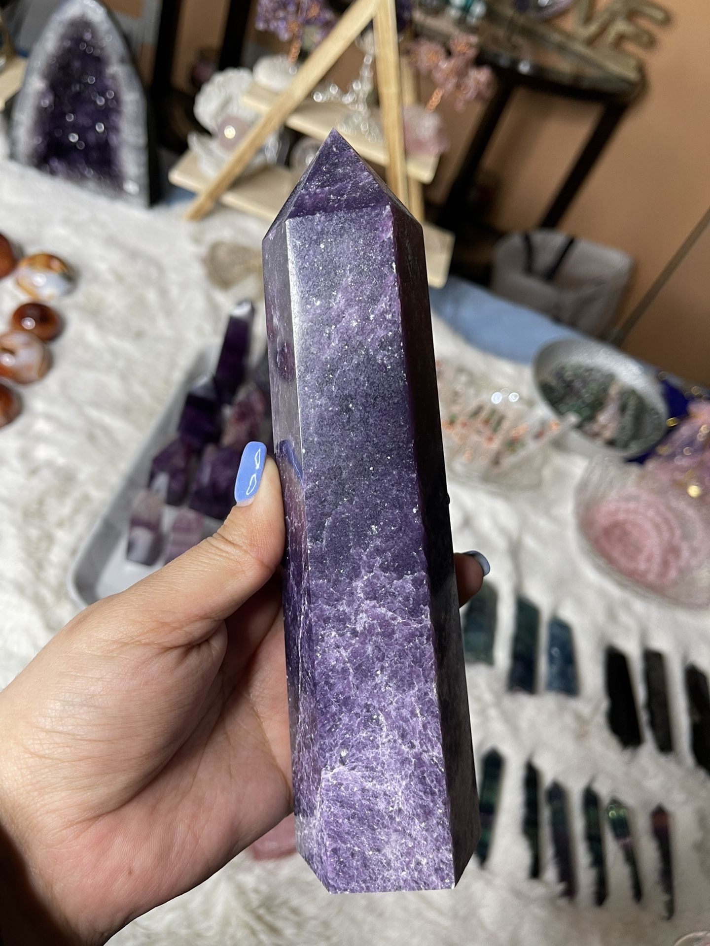 Lapidolite Large Crystal Quartz Tower