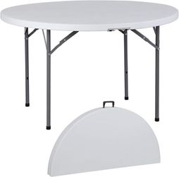 New 4 FT Round Portable Indoor/ Outdoor Plastic Table for Events or Camping