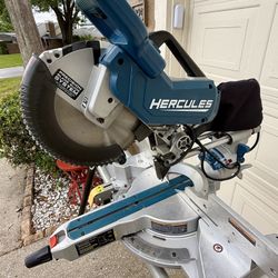 HERCULES 12” Sliding Compound Miter Saw w/ LED Guide + Heavy Duty Rolling Stand