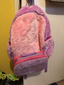 Furry backpack with attached lunch bag