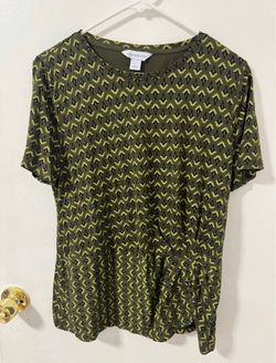 Liz Claiborne Womens Career Top Stretch Amelia Aztec Print Green Blouse Sz Large
