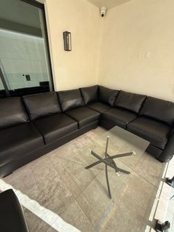 Black Leather L-Shaped Sectional Sofa