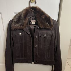 Michael Kors Suede Faux Fur  Removerabke Collar  Jacket Size Small