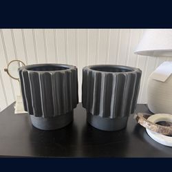 Geared Ceramic Indoor Outdoor Planter Pot Charcoal 7.95"x7.95" - Threshold™