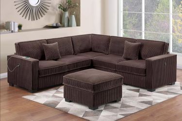 Brand New Brown Corduroy Sectional Sofa