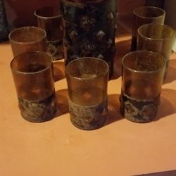 Antique Spanish Pitcher And Glass Set 