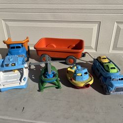 Green Toys Lot Kids Toddler Wagon Boat Transporter Helicopter