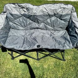 Folding Camping Chair Loveseat Double Seat w/ Bags & Padded Backrest Gray New!