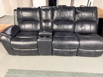 Black Leather Reclining Loveseat with Console