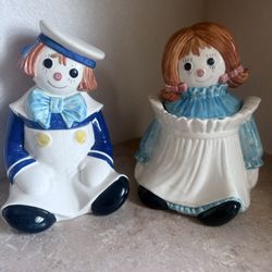 Metlox  Ceramic Raggedy Ann & Andy Cookie Jar Set