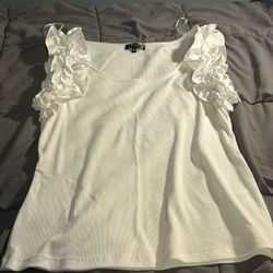 Brand New 1. State Women’s Tank Top With Ruffle Shoulders Sleeveless - Medium White