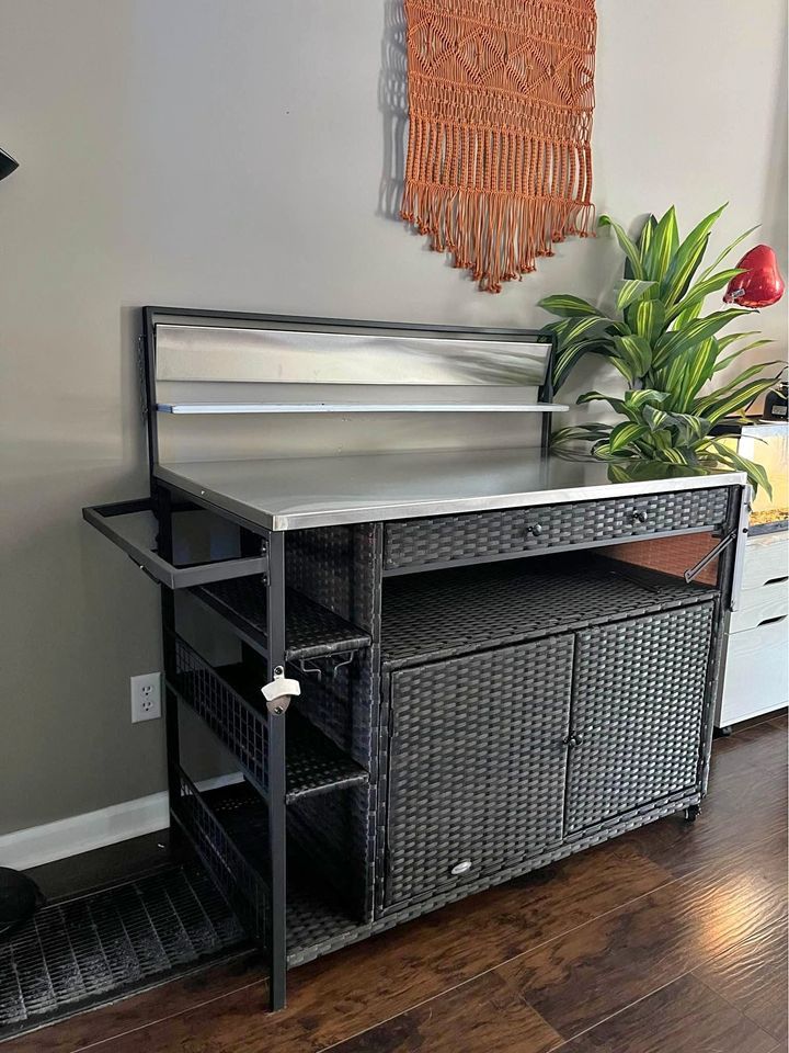 XL Outdoor Wicker Cart Bar Table