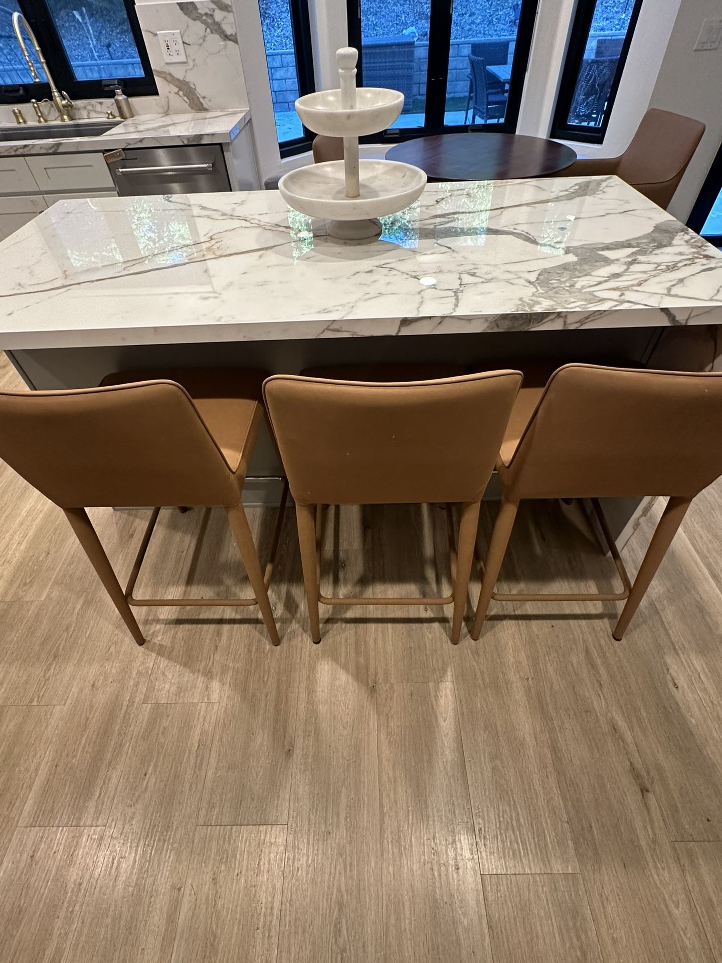 3 restoration hardware NICOLA TRACK VEGAN LEATHER BAR & COUNTER STOOL