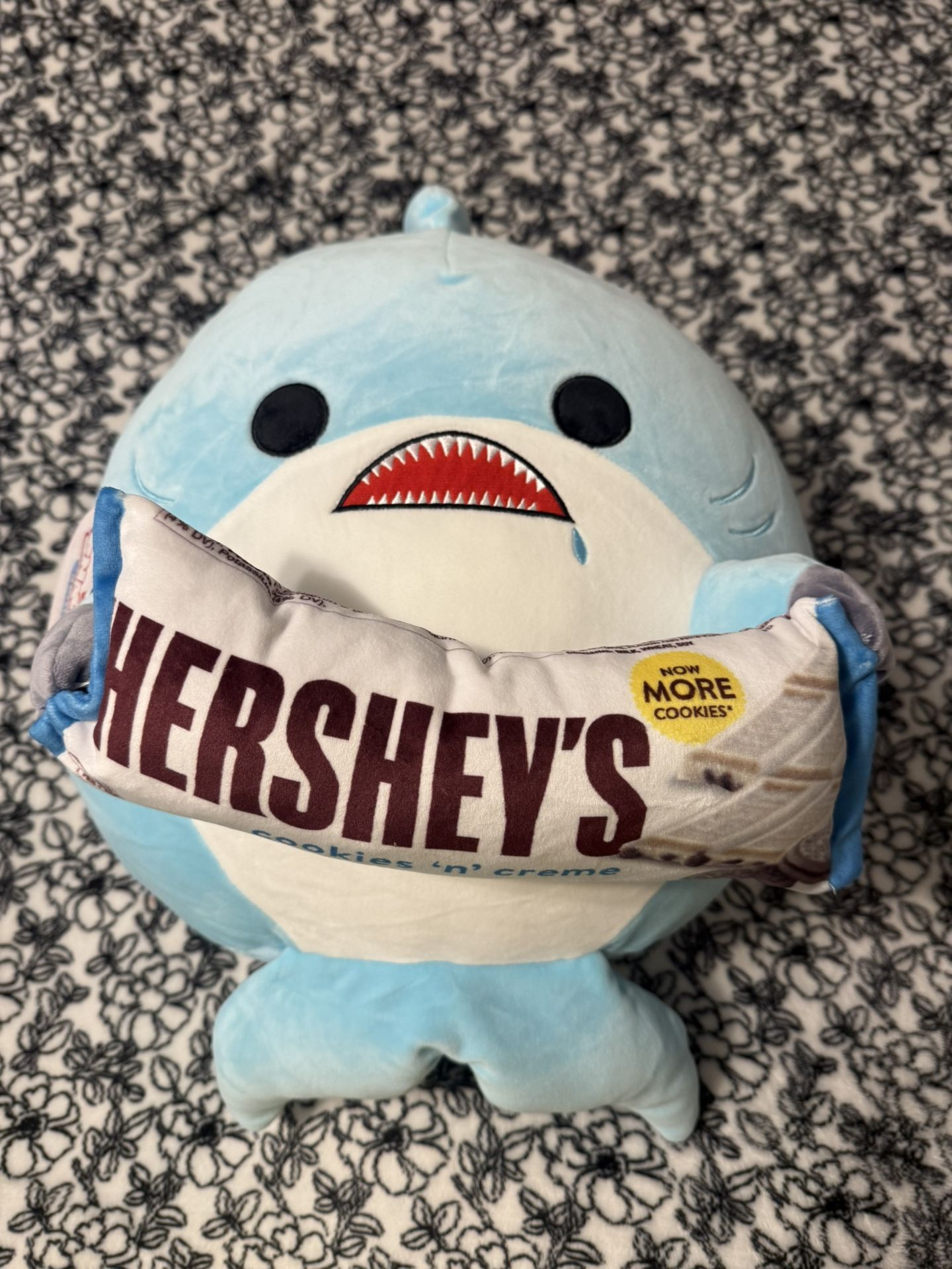 Plush Shark Toy Holding Hershey's Cookies 'n' Creme Bar