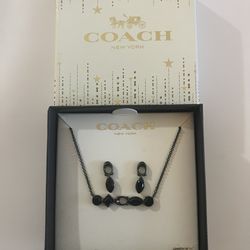 Coach Earrings And Necklace Set/black/NIB