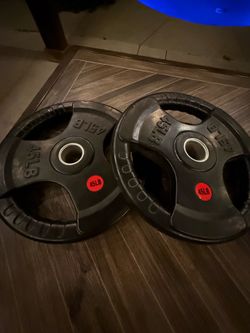 Olympic Weight Plates, 2-Inch Three-Grip Rubber Coated Barbell Plates with Steel Hub