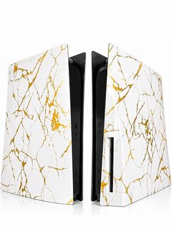 PS5 First Gen, Console Side Panels White Gold Marble