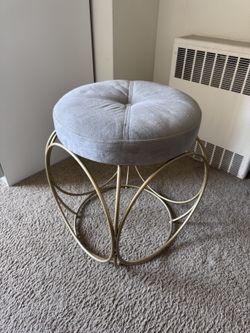 Vanity Stool - Gray Tufted Velvet with Gold Base