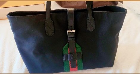 Gucci Techno With Web Detail Black Canvas Tote