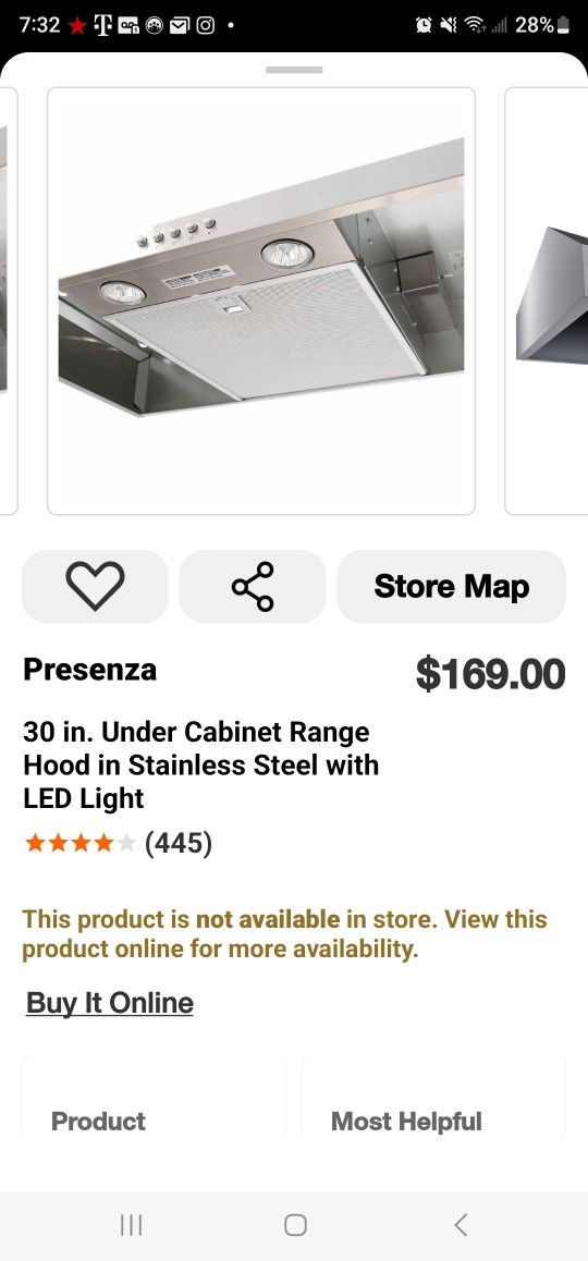 Presenza 30 under cabinet range hood stainless steel