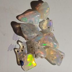 9pcs Ethiopian Fire Opal Rough Polished Gemstones 4-8mm Stones