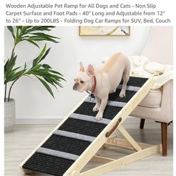 SweetBin Wooden Adjustable Pet Ramp for All Dogs and Cats - Non Slip Carpet Surface and Foot Pads - 40" Long and Adjustable from 12" to 26" - Up to 20