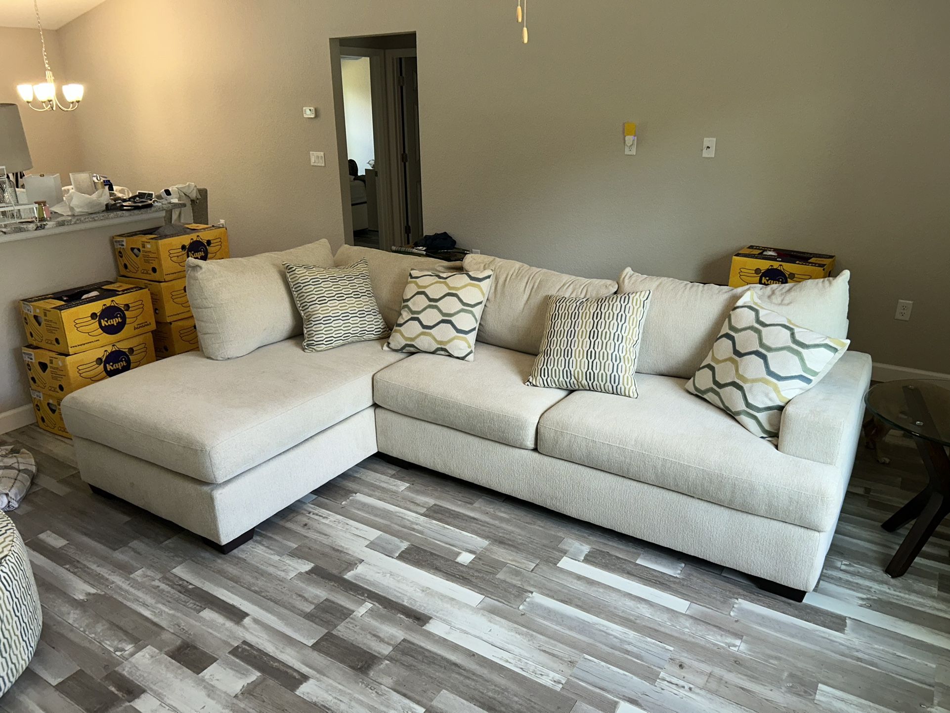 Modern Beige Sectional Sofa with Ottoman