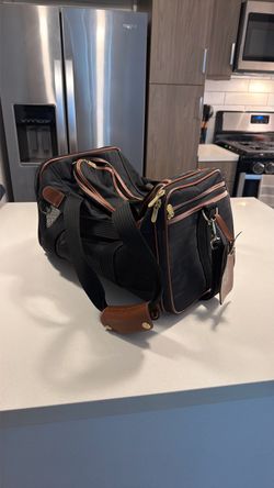 Black Pet Carrier Bag with Brown Trim