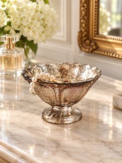 Mercury Glass Footed Decorative Bowl